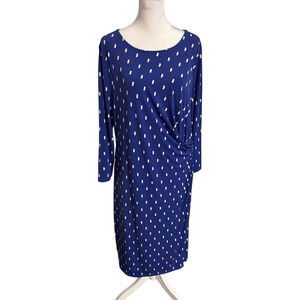 Jaclyn Smith Blue and White Polyester Spandex Sheath Wrap Dress Women Size L